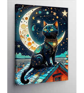 Kanvas Tablo Siyah Kedi Ve Gökyüzü
