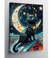 Kanvas Tablo Siyah Kedi Ve Gökyüzü