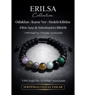 Sertifikalı Zihin Açıcı Sakinleştirici Bilekliği -Ametist Labradorit Jasper Akuamarin Kuvars Turkuaz (Çok Renkli)