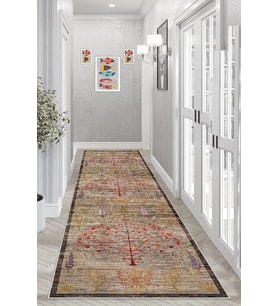 Dijital Baskı Yıkanabilir Kaymaz Taban Etnik Kilim Desen Salon Halısı ve Yolluk, Kahverengi 80 x 250, 95541154802507