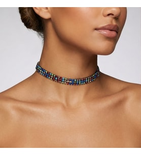Valmont Accessories Kristal Taşlı 26+10 cm Choker Işıltılı Şık Kadın 3 Sıra Su Yolu Siyah Tasma Kolye