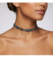 Valmont Accessories Kristal Taşlı 26+10 cm Choker Işıltılı Şık Kadın 3 Sıra Su Yolu Siyah Tasma Kolye