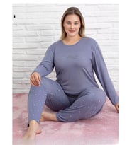 Pijamoni Kadın Milan Büyük Beden Bisiklet Yaka Uzun Kol İnce Pijama Takımı 7666/34 - 1 Adet (Lila)