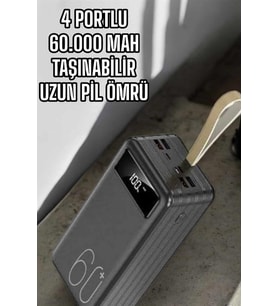60.000 Mah Dijital Göstergeli 4 Portlu Taşınabilir