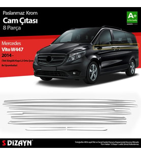 Mercedes Vito Uyumlu W447 Krom Cam Alt Çıtaları 8 Parça. (Tek Sürgülü Kapı-L2 Orta Şasi) 2014 Üzeri Parça