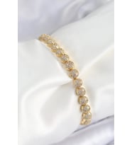 Pirinç Zirkon Taşlı Yarım Topcuk Model Gold Renk VIP Seri Kadın Bileklik 5886 - SSSSSS1676-446