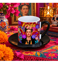 Frida Kahlo Renkli Çiçek Desenli 2’li Türk Kahvesi Fincanı Seti