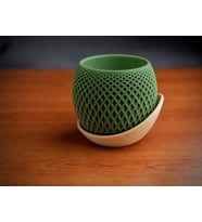 3D Baskı Küre Saksı - Kafes Dokulu İki Parçalı Dekoratif Saksı - Yeşil-Bej