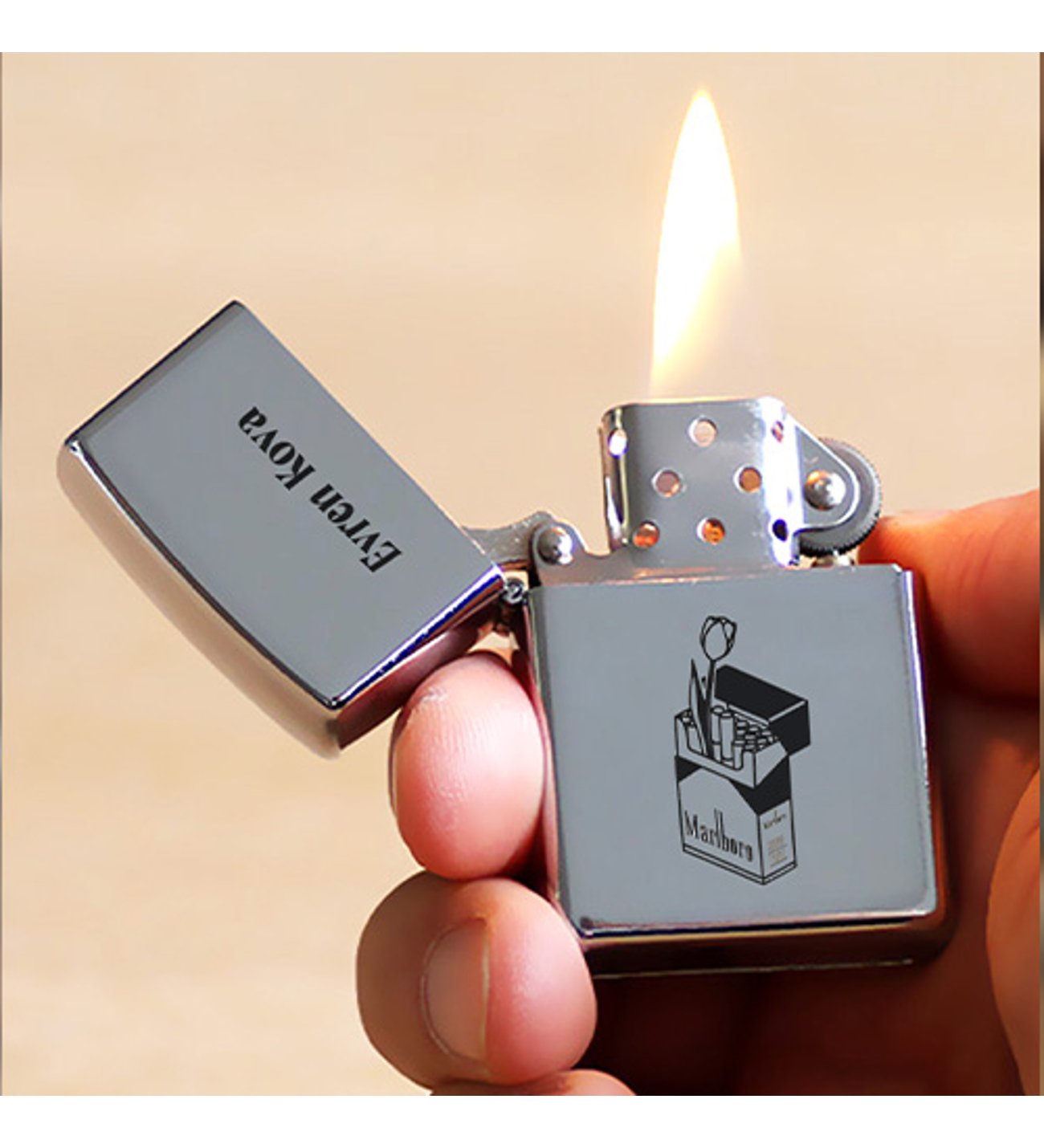 Kişiye Özel İsimli Benzinli Zippo Çakmak Marlboro Baskılı