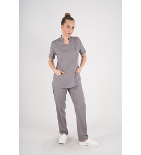 Aylu Model Soft Likra Gri Doktor Hemşire Hastane Scrubs Üniforma Takımı