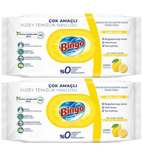 Bingo Clean Yüzey Temizlik Havlusu 96 Yaprak Limon Kokulu Plastik Kapaklı (2 Li Set) 192 Yaprak