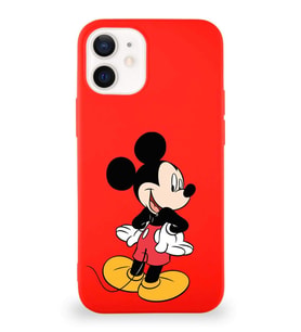 Apple iPhone 12 Mini Soft Premier Kapak Mickey Mouse-D Tasarımlı Silikon Kılıf - Kırmızı (Şeffaf)