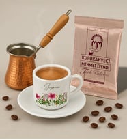 BK Gift Kişiye Özel İsimli Çiçek Tasarımlı Türk Kahvesi Fincanı & Bakır Cezve & Türk Kahvesi Seti-6, Arkadaş Hediye, Sevgiliye Hediye