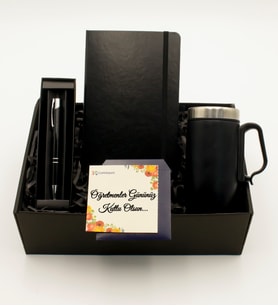 Siyah Defter & Siyah Bardak Termos & Siyah Roller Kalem Hediye Seti