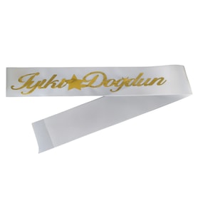 Kumaş Kuşak İyi ki Doğdun Beyaz - Altın