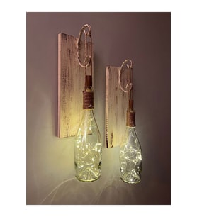 Tıpa Peri Led Işıklı Krem Kahve Cam Şampanya Şişesi Duvar Aplik 2'li Set (Çok Renkli)