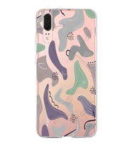 Huawei P20 Uyumlu Kapak Abstrackt Tasarımlı Şeffaf Silikon Kılıf