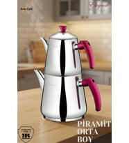 ELEGANT Piramit Orta Boy Bakalit Kulplu Çaydanlık Takımı - Füme