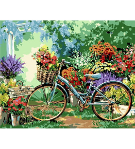  Bisiklette Çiçek Kokusu Sayılarla Boyama Seti 50x65 cm (Tuvale Gerili)