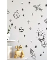 Uzay Roket Duvar Astronot Füze Duvar Sticker Bebek Ve Çocuk Odası Dekoratif Duvar Çıkartma Siyah (Karışık)