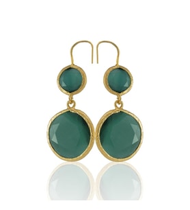 Kadir Jewellery 22 Ayar Altın Kaplama Kadın Taşlı Küpe -El İşçiliği Ve Hipoalerjenik Küpe (K.Yeşil)