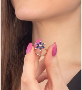 925 Ayar Gümüş Lotus Çiçeği Yüzüğü (Safir)