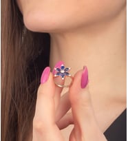 925 Ayar Gümüş Lotus Çiçeği Yüzüğü (Safir)