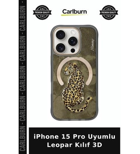 iPhone 15 Pro Uyumlu Leopar Kılıf 3D Kamera Korumalı Cihaz Kılıfı
