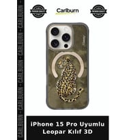 iPhone 15 Pro Uyumlu Leopar Kılıf 3D Kamera Korumalı Cihaz Kılıfı