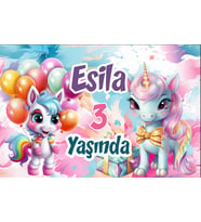 Pasta ve Unicorn Temalı Doğum Günü AFİŞİ 50x70 cm