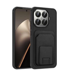 Xiaomi 15T Pro Kılıf Kartlıklı Manyetik Standlı PU Deri Görünümlü Lüx Kapak (Siyah)