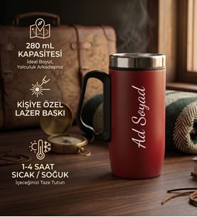 Kişiye Özel Hediyelik Ofis İçi Bardak Termos 280mL. - Ofis Çay Termosu Kırmızı