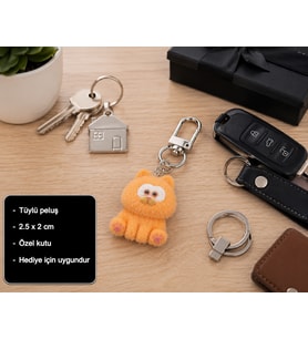 Miyu Turuncu Peluş Kedi Charm Anahtarlık – Sevimli Mini Çanta Aksesuarı Hediye