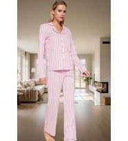Rahat Kışlık Pijama Takımı Pamuklu Çizgili Uzun Kollu Regular Seçkin Malzeme Zarifane Tasarım