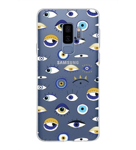 PrintiFy Samsung Galaxy S9 Plus ile Uyumlu 1mm Slim Fit Nazar Boncuğu 2 Baskılı Şeffaf  Kılıf