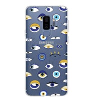 PrintiFy Samsung Galaxy S9 Plus ile Uyumlu 1mm Slim Fit Nazar Boncuğu 2 Baskılı Şeffaf  Kılıf