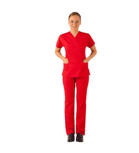 Emel Tekstil Doktor Hemşire Terikoton Kırmızı Yarasa Takım