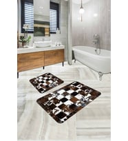 Kahve Deri Görünümlü Banyo Halısı Klozet Paspas Seti BS330