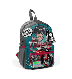 CORAL HIGH 23564 KIDS GRİ NEFTİ ANİME MOTORSİKLET DESENLİ İKİ BÖLMELİ MİNİK YUVA SIRT ÇANTASI