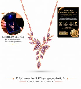 Premium Işıklı Kutuda 925 Ayar Gümüş Zirkon Taşlı Daldaki Kelebek Kadın Kolye