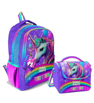 Coral High Kız Çocuk Üç Gözlü İlkokul ve Ortaokul Sırt Çantası+Beslenme - Mor Simli Unicorn
