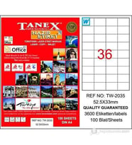 Tanex TW-2035 Beyaz Etiket 52.5 x 33 mm Ücretsiz Kargo