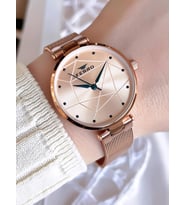 Ferro Hasır Kordonlu Rose Gold Kararmaz Renk Atmaz 3 Atm  Özel Tasarım Kadın Kol Saati BF40-087