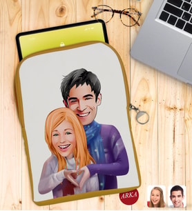 BK Gift Kişiye Özel Sevgililer Karikatürlü Taşınabilir Koruyucu Tablet Kılıfı & Organizer Çanta - Sarı-89