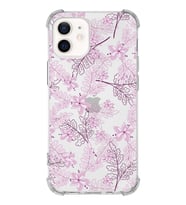 Apple iPhone 12 Uyumlu Köşe Korumalı Antişok  Kapak Floral Pudra Tasarımlı Şeffaf  Kılıf