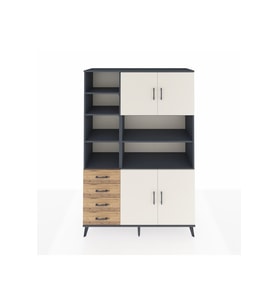 Hyperion Dolap 9 Raflı 4 Çekmeceli 4 Kapaklı 132x44x195 Antrasit-Aytaşı/Çam