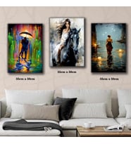 yağmur sevgili aşık çift at üzerinde kadın tablosu 3 adet 35cmx50cm kumaş baskılı canvas tablo