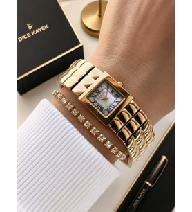 Dice Kayek Premium Vintage Kadın Kol Saati Gold Çelik Kordon 5 ATM Su Geçirmez Bileklik Hediyeli D20