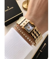 Dice Kayek Premium Vintage Kadın Kol Saati Gold Çelik Kordon 5 ATM Su Geçirmez Bileklik Hediyeli D20