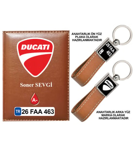 Plakanıza Özel Ducatı Logolu Taba Ruhsat Kabı ve Anahtarlık